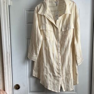 Raviya Cream Button Down Shirt with Subtle Stripes